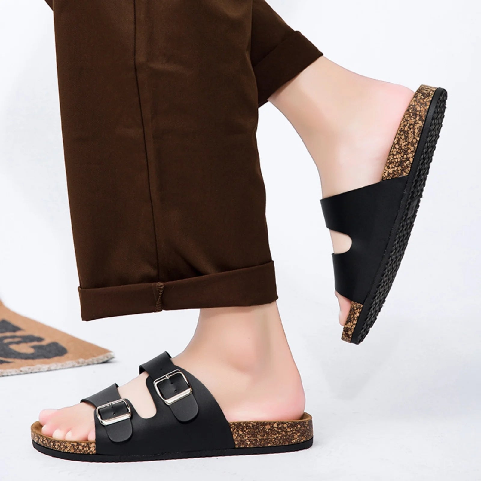 FREISTERN Unisex Cork Footbed Sandal Comfort Slide Sandals for Women Men