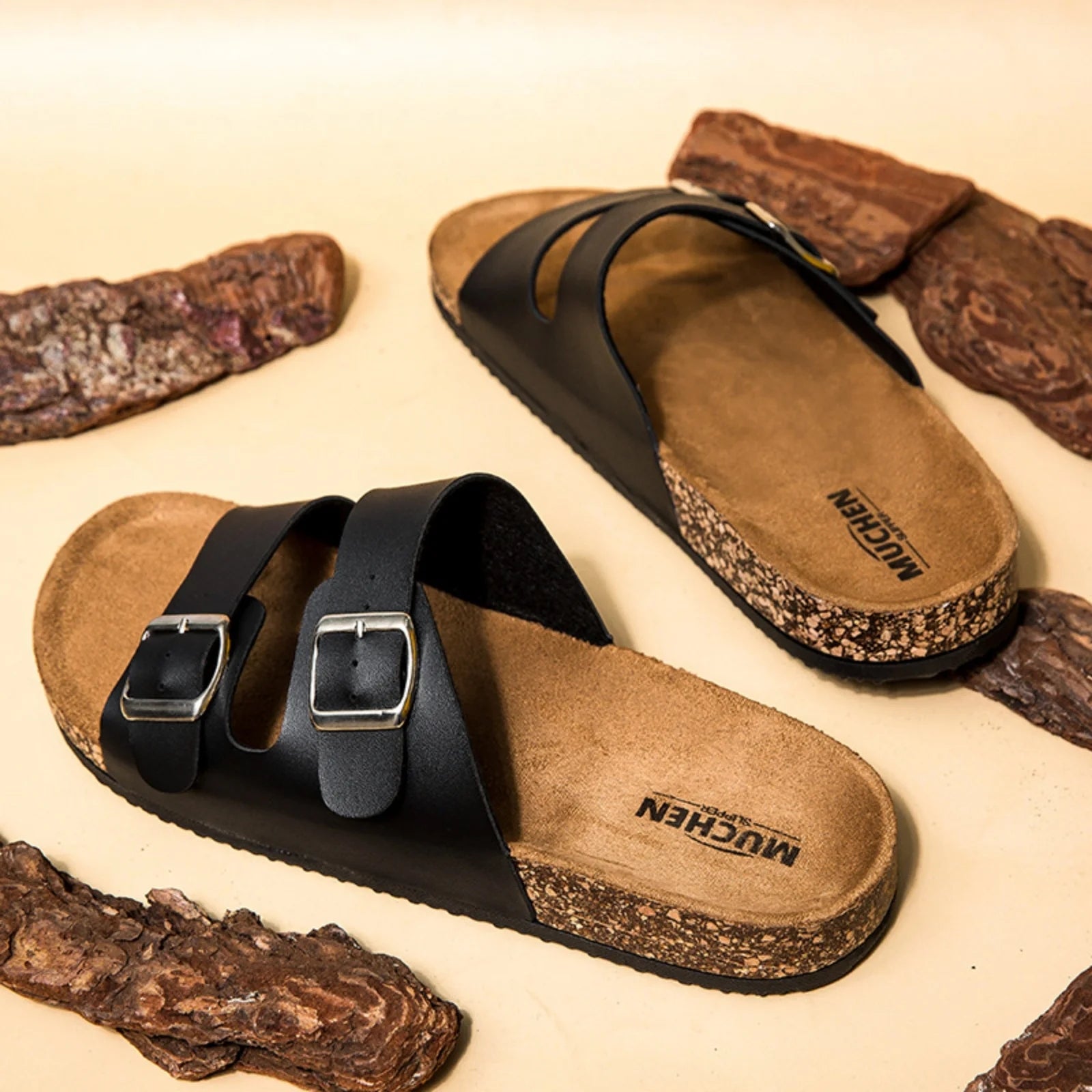 FREISTERN Unisex Cork Footbed Sandal Comfort Slide Sandals for Women Men