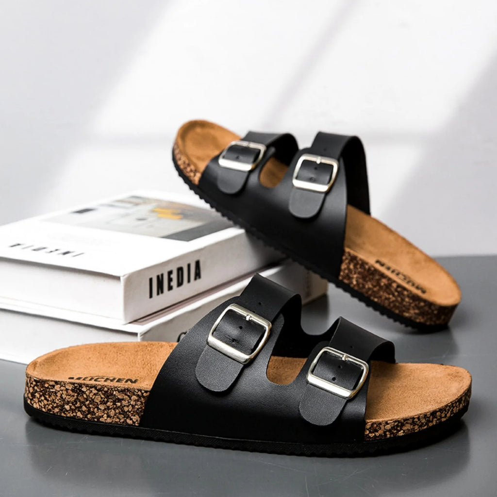 FREISTERN Unisex Cork Footbed Sandal Comfort Slide Sandals for Women Men