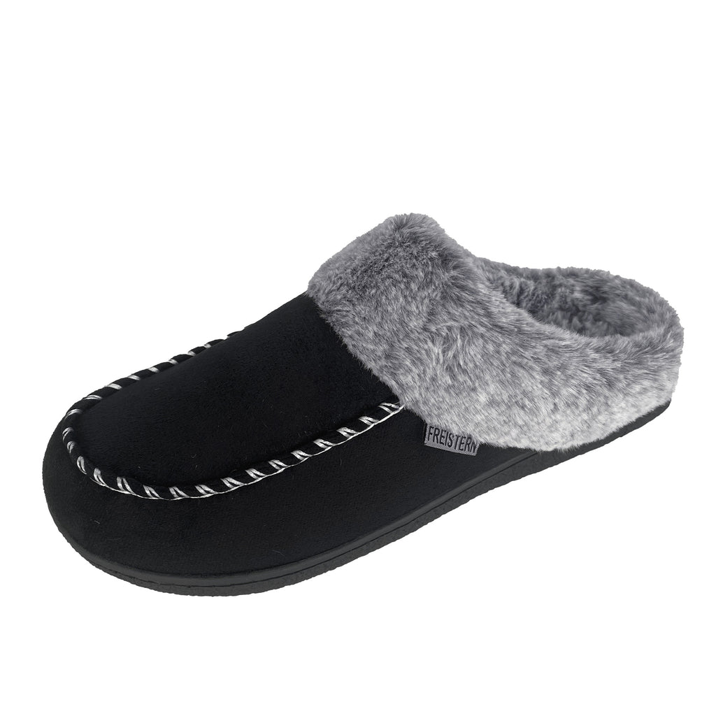 FREISTERN Women's Fuzzy House Slipper Warm Scuff Memory Foam Slip on Indoor Outdoor House Shoes