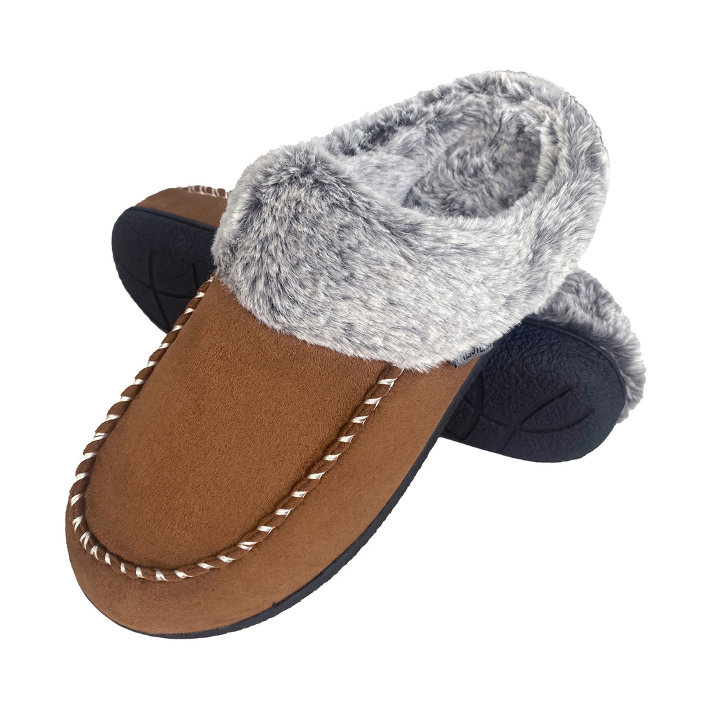FREISTERN Women's Fuzzy House Slipper Warm Scuff Memory Foam Slip on Indoor Outdoor House Shoes