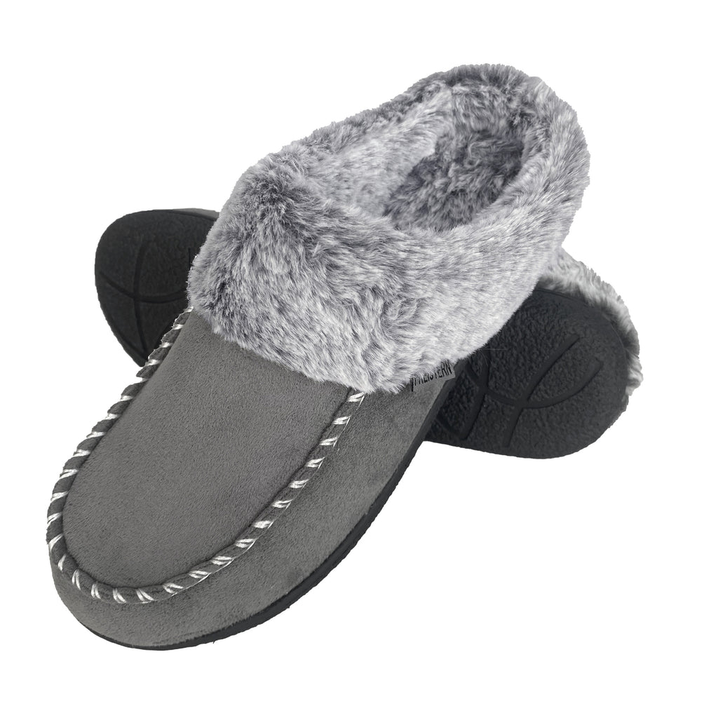 FREISTERN Women's Fuzzy House Slipper Warm Scuff Memory Foam Slip on Indoor Outdoor House Shoes