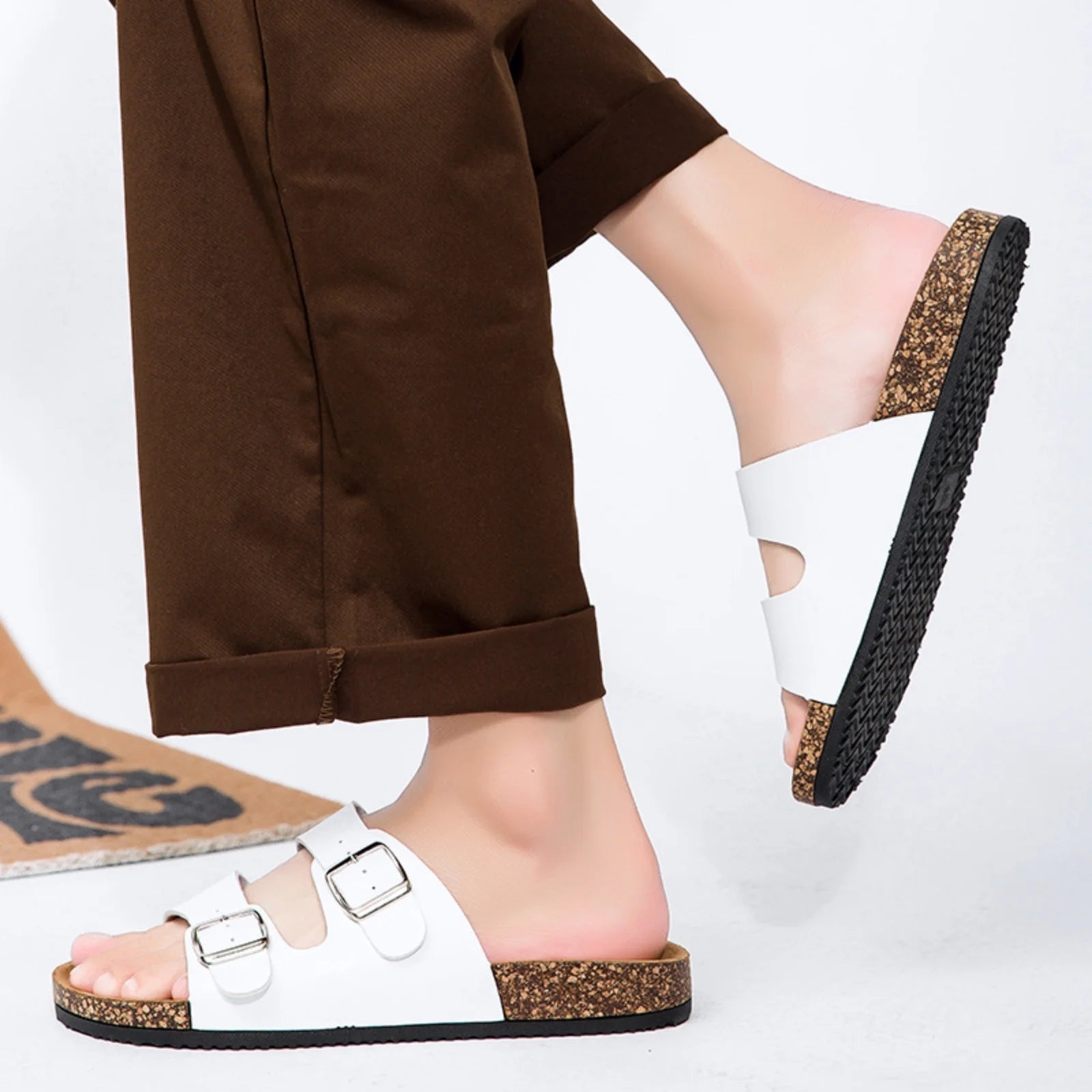 FREISTERN Unisex Cork Footbed Sandal Comfort Slide Sandals for Women Men