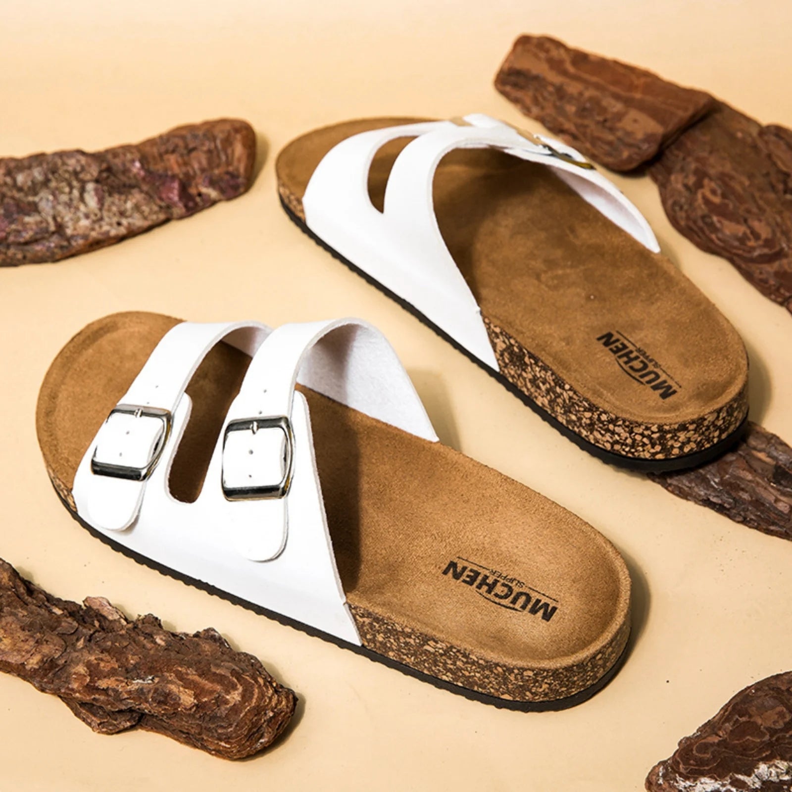 FREISTERN Unisex Cork Footbed Sandal Comfort Slide Sandals for Women Men