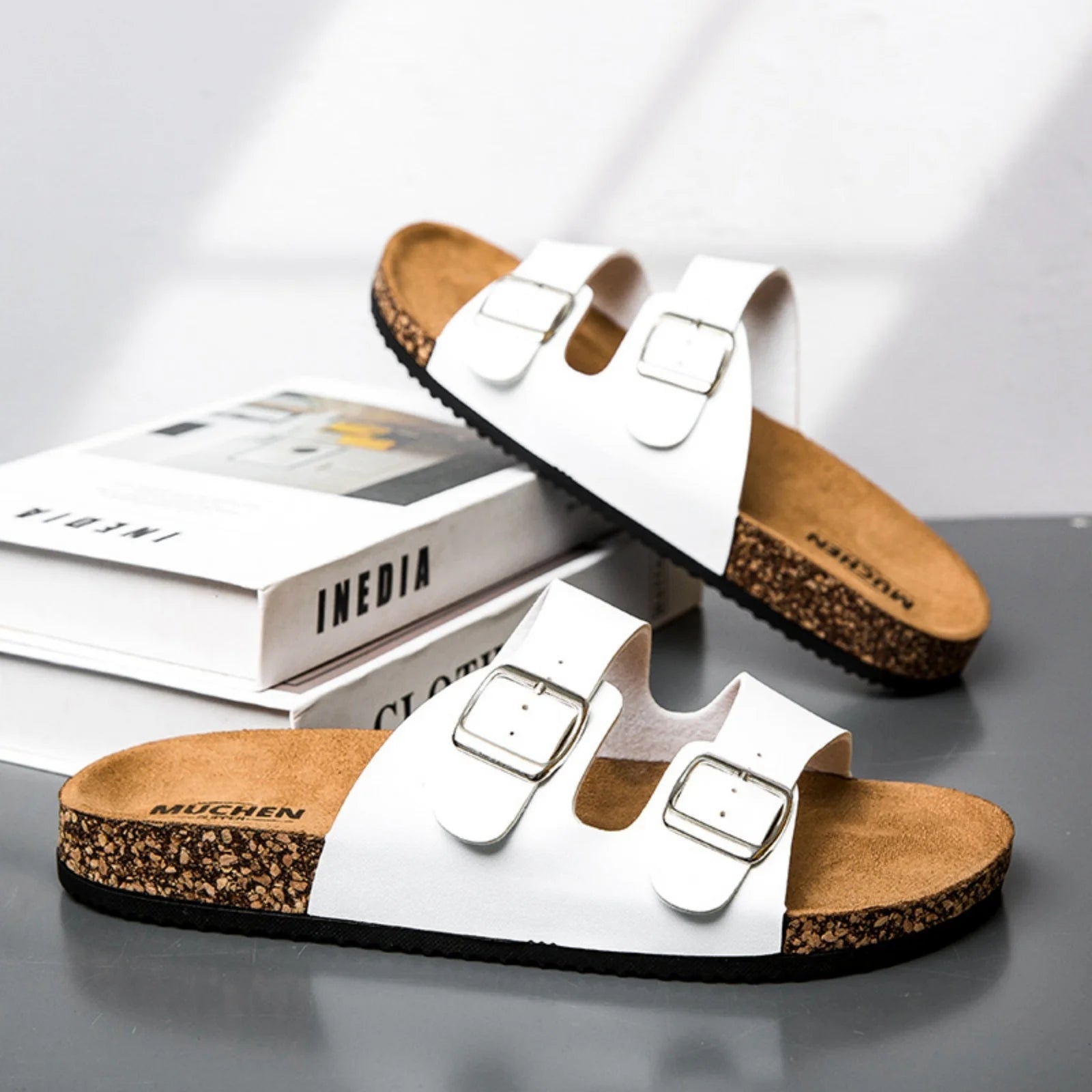 FREISTERN Unisex Cork Footbed Sandal Comfort Slide Sandals for Women Men